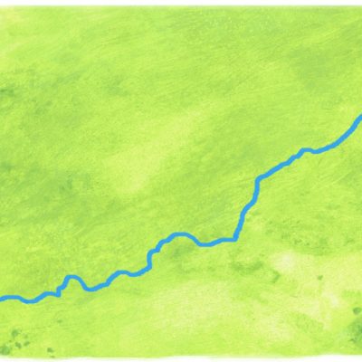 Grüner Kartenhintergrund (Aquarellfarbe) mit Donau (digitale Bildbearbeitung) mit Donau